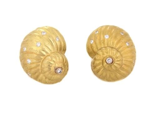 J. BOSS DIAMOND 18K YELLOW GOLD SEASHELL CLIP ON EARRINGS LIQUIDATION (1 of 2)