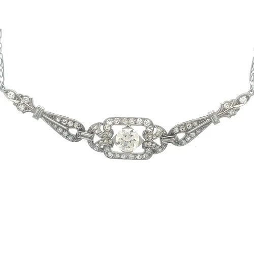 ART DECO DIAMOND PLATINUM NECKLACE FANCY CENTERPIECE FILIGREE CHAIN (1 of 2)
