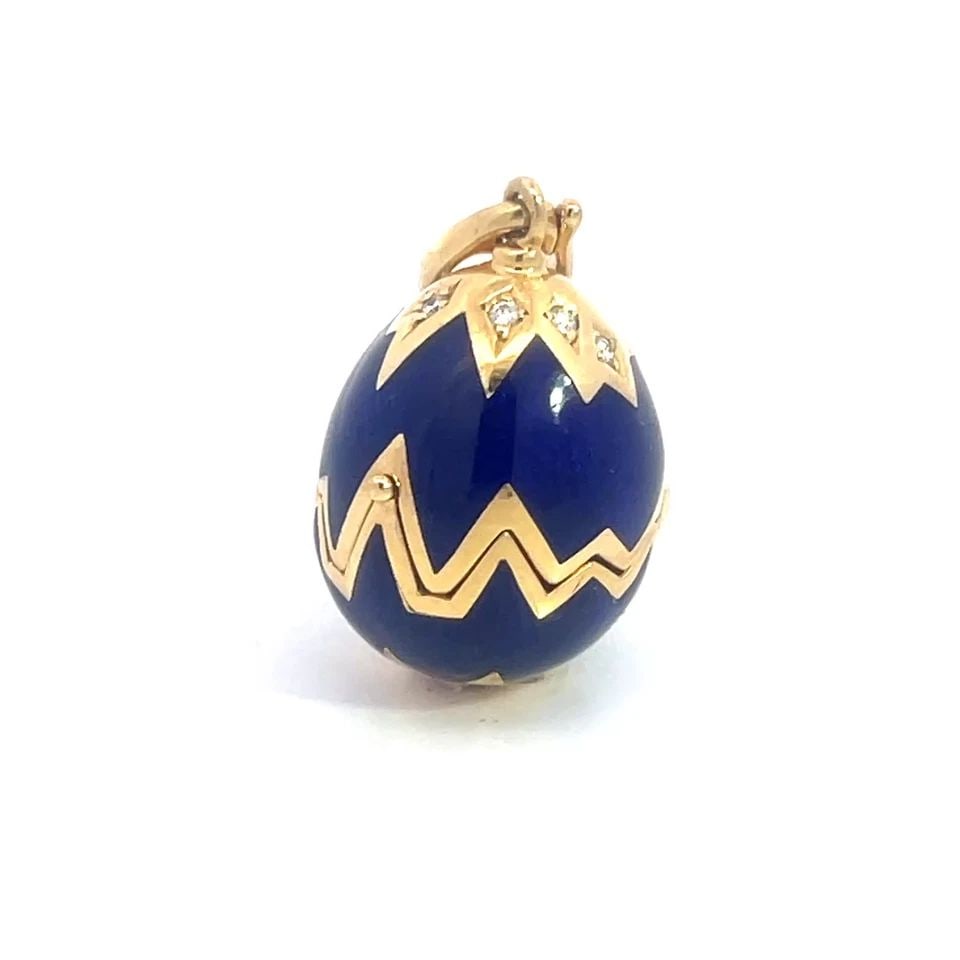 FABERGE DIAMOND GOLD EGG PENDANT 18K YELLOW ENAMEL HIDDEN SWAN GERMANY - 2