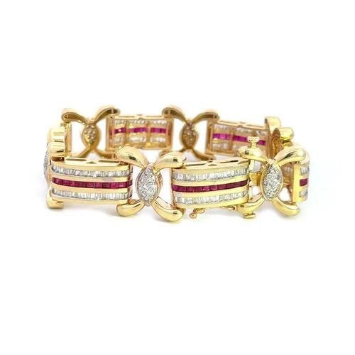 RUBY DIAMOND GOLD BRACELET BAR X LINKS 14K YELLOW FLEX LINKS (1 of 2)