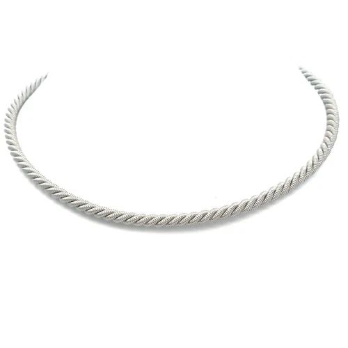 GOLD ROPE CHOKER NECKLACE 18K WHITE TEXTURED TWISTED CABLE STYLE (1 of 2)