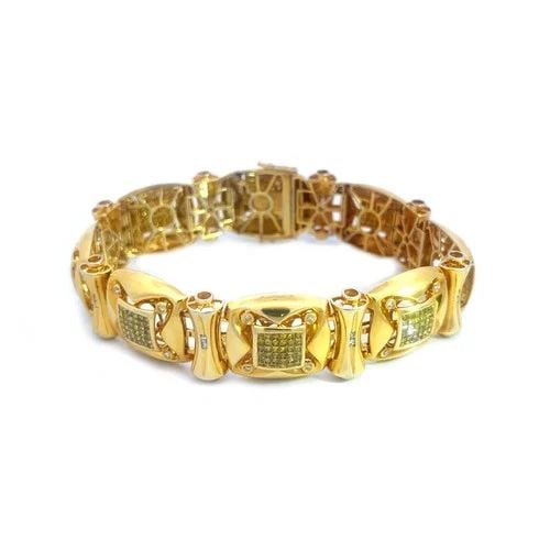 GOLD YELLOW & WHITE DIAMOND BRACELET 14K YELLOW PILLOW LINK STYLE (1 of 2)
