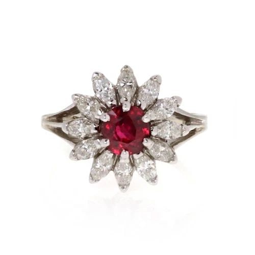14K DIAMOND & RUBY COCKTAIL RING WHITE GOLD WITH MARQUEE CUT (1 of 2)