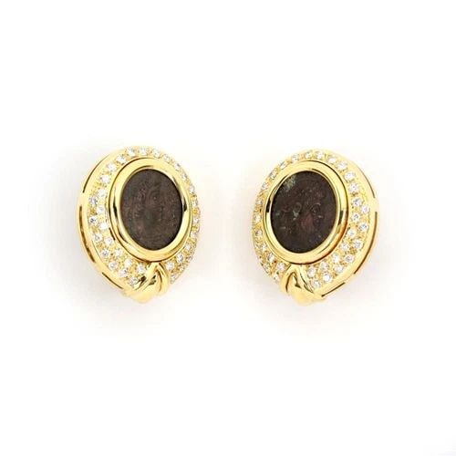 VINTAGE 1.80CT DIAMOND 18K YELLOW GOLD ROMAN COIN EARRINGS LIQUIDATION! (1 of 2)