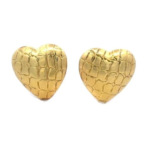 GUCCI COUTURE HEART EARRINGS 18K YELLOW GOLD COBBLESTONE PUFF STYLE VINTAGE (1 of 2)