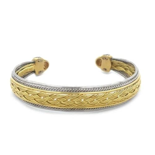 RIZZO GOLD CUFF BRACELET 18K TWO TONE BRAIDED ROPE STYLE BAND (1 of 2)