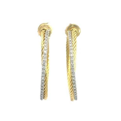 DAVID YURMAN CROSSOVER GOLD HOOP EARRINGS DIAMOND 18K TWO TONE PAVE 45MM: DAVID YURMAN CROSSOVER GOLD HOOP EARRINGS DIAMOND 18K TWO TONE PAVE 45MM These chic and fashionable earrings are a luxurious pair crafted with 18k yellow and white gold featuring the pave set diamond 