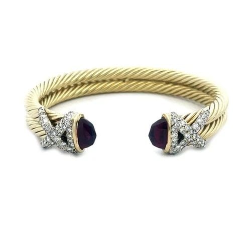 DAVID YURMAN DIAMOND GOLD BRACELET 14K DOUBLE CABLE BAND X DESIGN GEMSTONE (1 of 2)