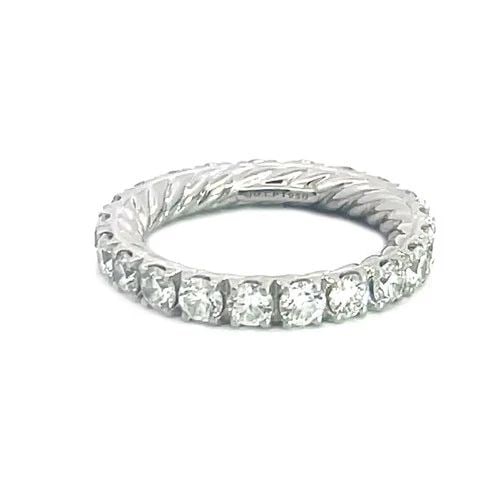 DAVID YURMAN DIAMOND BAND PLATINUM ETERNITY WEDDING RING: DAVID YURMAN DIAMOND BAND PLATINUM ETERNITY WEDDING RING This is a beautiful platinum eternity wedding band by David Yurman, it features a full circle round prong set diamond band with the cable desig