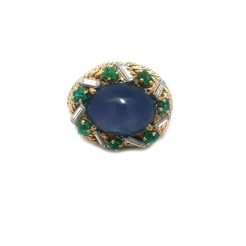 STAR SAPPHIRE GOLD RING DIAMOND EMERALD 17-18K YELLOW COCKTAIL STYLE (1 of 2)