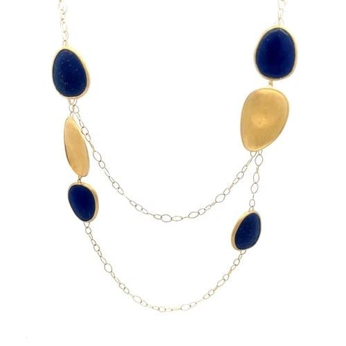 MARCO BICEGO LUNARIA GOLD NECKLACE LAPIS 18K YELLOW LONG CHAIN DISC MOTIFS 39" L (1 of 2)