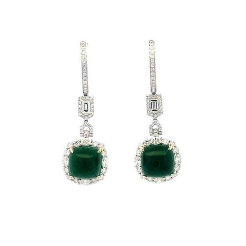 EMERALD DIAMOND GOLD EARRINGS 18K WHITE 6.5CT HALO DANGLE STYLE (1 of 2)