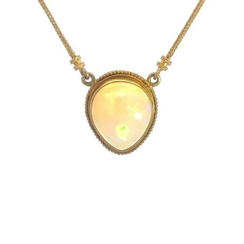 CAROLYN TYLER 22K GOLD NECKLACE GEMSTONE YELLOW PEAR PENDANT SPIGA CHAIN (1 of 2)