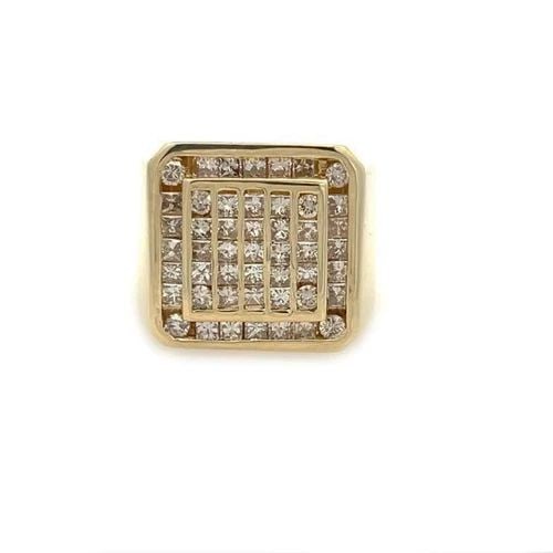 DOUBLE SQUARE TOP 4CT NATURAL DIAMOND 14K GOLD HEAVY MEN'S RING SIZE 11 (1 of 2)