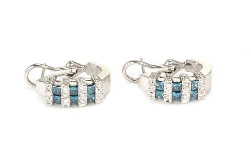 GORGEOUS 3.30CT BLUE & WHITE DIAMOND 14K GOLD OVAL HOOP EARRINGS LIQUIDATION (1 of 2)