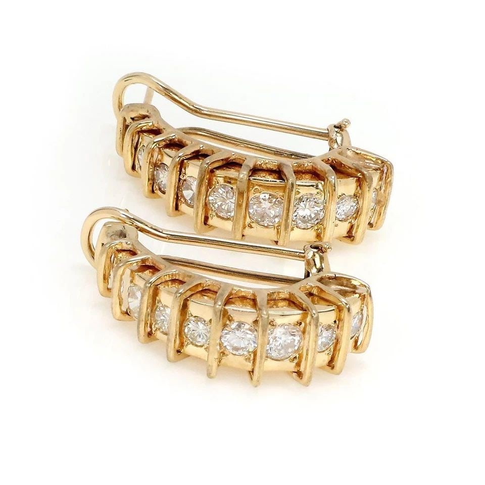 14K YELLOW GOLD 2.00CT DIAMOND CURVED HOOP HUGGIE EARRINGS LIQUIDATION! - 2
