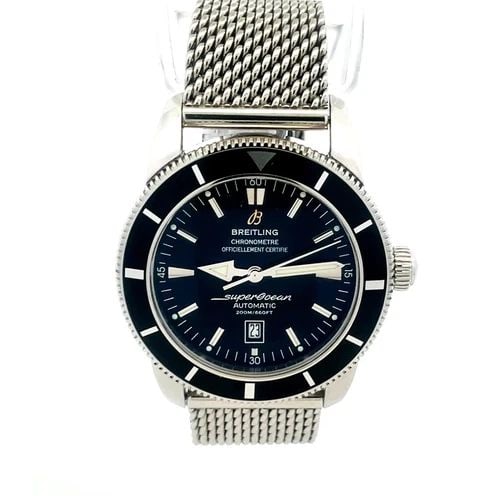 BREITLING SUPEROCEAN HERITAGE MEN'S WATCH AUTOMATIC 46 BLACK CERAMIC STEEL: BREITLING SUPEROCEAN HERITAGE MEN'S WATCH AUTOMATIC 46 BLACK CERAMIC STEEL This handsome authentic men's Brietling Ocean Heritage wrist watch is crafted from stainless steel with a 45mm round case in 