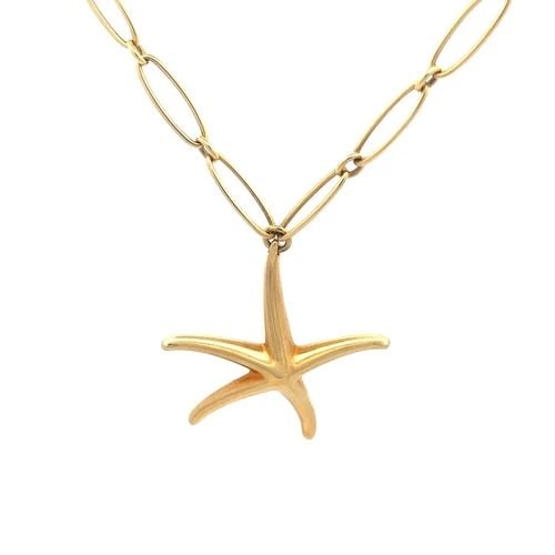 TIFFANY & CO. PERETTI STARFISH GOLD NECKLACE 18K YELLOW OVAL LINK CHAIN: TIFFANY & CO. PERETTI STARFISH GOLD NECKLACE 18K YELLOW OVAL LINK CHAIN This is a lovely authentic necklace from Tiffany & Co. by designer Elsa Peretti from her Starfish Collection. It is crafted from