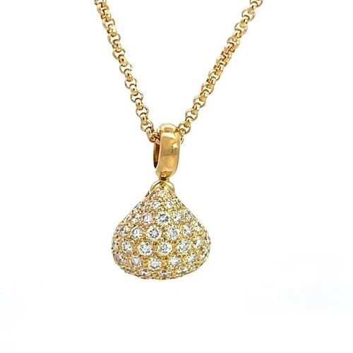 CHOPARD DIAMOND PUSHKIN PENDANT PAVE SET 18K YELLOW GOLD NECKLACE: CHOPARD DIAMOND PUSHKIN PENDANT PAVE SET 18K YELLOW GOLD NECKLACE This gorgeous necklace is by Chopard from the Pave Diamond Pushkin Collection. It is crafted from 18k yellow gold. The pendant feature
