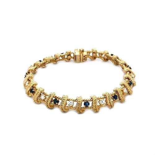 PLACE VENDOME DIAMOND SAPPHIRE GOLD BRACELET 18K YELLOW LEAF BAR DESIGN (1 of 2)