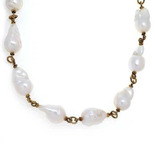 LARGE BAROQUE PEARLS 14K YELLOW GOLD TOGGLE CABLE LINK NECKLACE LIQUIDATION (1 of 2)