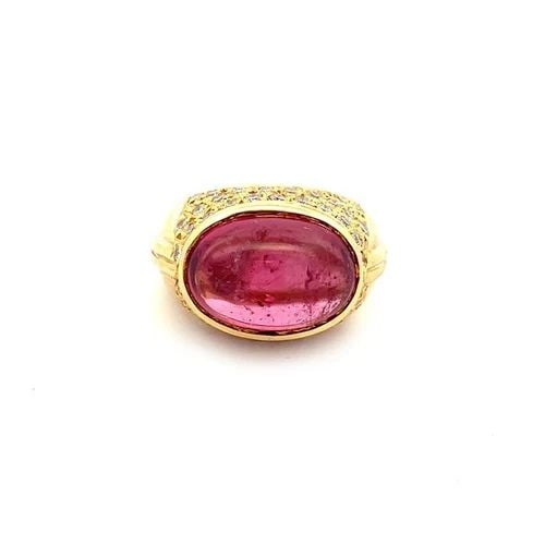 DIAMOND TOURMALINE 18K YELLOW GOLD CABOCHON OVAL TOP RING SIZE 6.75 (1 of 2)