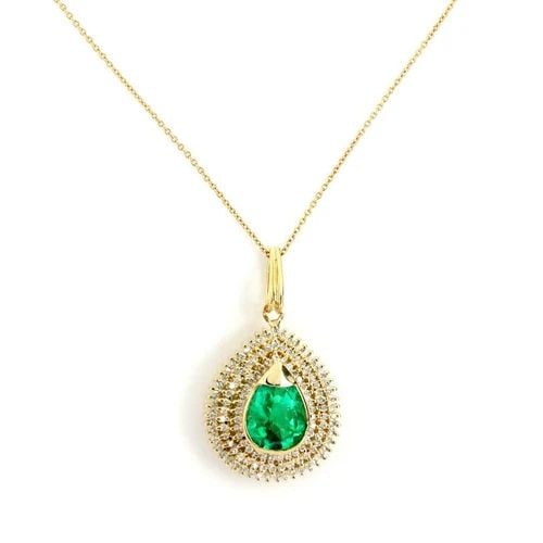 ESTATE DIAMOND & EMERALD 18K YELLOW GOLD PENDANT NECKLACE (1 of 2)