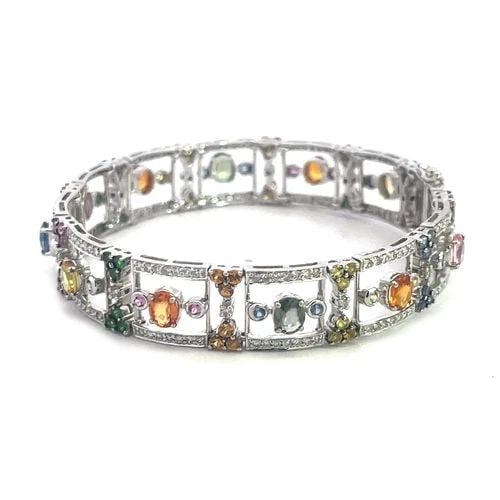 SAPPHIRE DIAMOND GOLD BRACELET 1CT 18K WHITE MULTICOLOR OPEN WIDE LINKS (1 of 2)