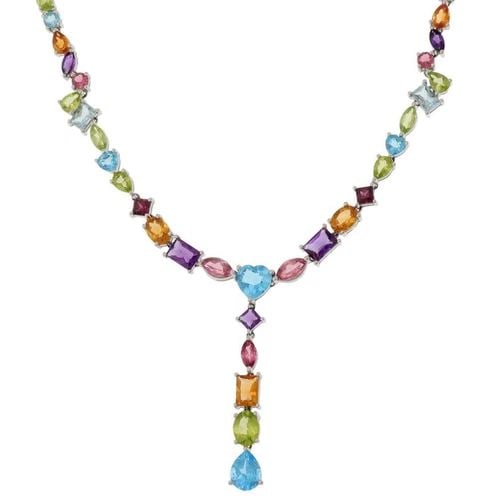ESTATE 35 CARATS MULTICOLOR GEMS 14K WHITE GOLD NECKLACE LIQUIDATION! (1 of 2)