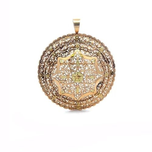 PERUVIAN 18K GOLD FILIGREE PENDANT LARGE ROUND DOME FLORAL DESIGN BROOCH (1 of 2)