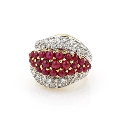 ESTATE 3.50CT DIAMOND & RUBY 18K TWO TONE GOLD DOME BAND RING LIQUIDATION!! (1 of 2)