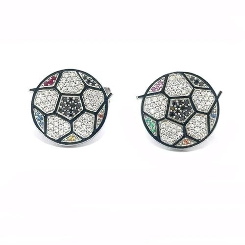 ROMERO BRITTO X OC DIAMOND GOLD ROUND CUFFLINKS MOSAIC 18K GEMSTONE ENAMEL: ROMERO BRITTO X OC DIAMOND GOLD ROUND CUFFLINKS MOSAIC 18K GEMSTONE ENAMEL This gorgeous authentic pair of round cufflinks are by designer Romero Britto from Orianne Collins Collection. They are craft