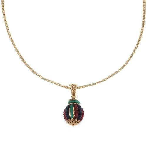 ESTATE SAPPHI EMERALD RUBY 14K YGOLD FANCY BALL PENDANT & CHAIN LIQUIDATION (1 of 2)