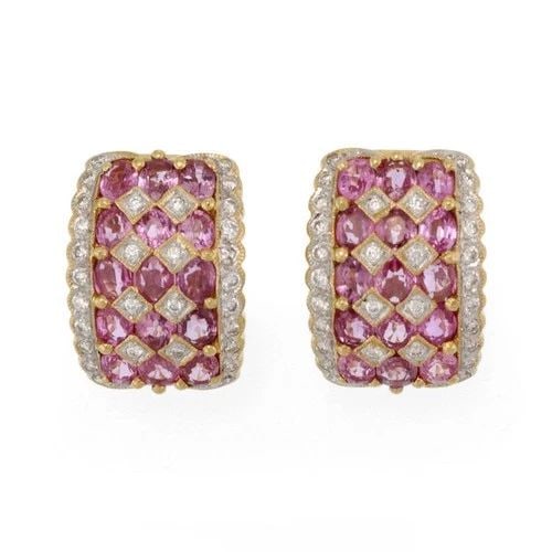 ESTATE 5.60CT DIAMOND PINK SAPPHIRE 18K GOLD HUGGIE EARRINGS - LIQUIDATION: ESTATE 5.60CT DIAMOND PINK SAPPHIRE 18K GOLD HUGGIE EARRINGS - Estate 5.60ct Diamond Pink Sapphire 18k Gold Huggie Earrings - Description This is a gorgeous pair of Heggie earrings, from 18k yellow go