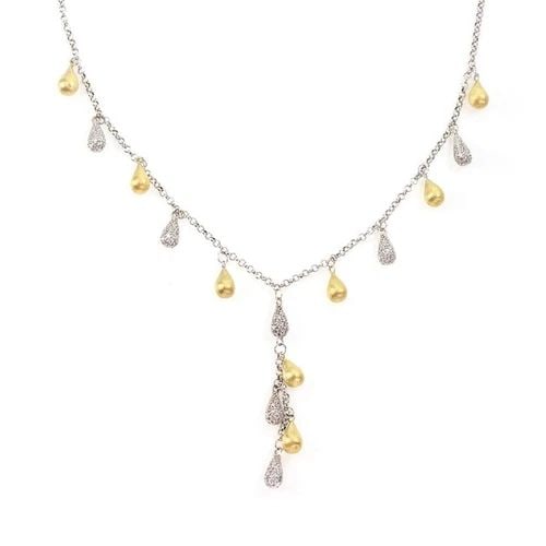 ESTATE 2.00CT DIAMOND 14K TWO TONE GOLD TEARDROP CHARMS NECKLACE LIQUIDATION (1 of 2)