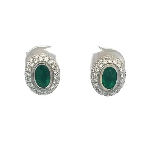 H.STERN EMERALD GOLD EARRINGS PAVE DIAMOND 18K WHITE OVAL STUDS PAPER (1 of 2)