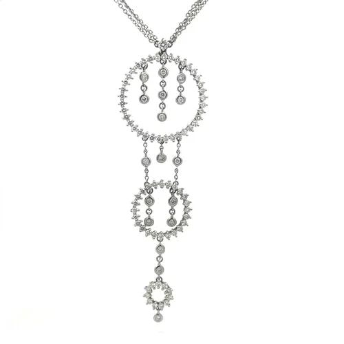 DIAMOND GOLD NECKLACE CIRCLE PENDANT 18K WHITE TRIPLE CHAIN GIORGIO VISCONT (1 of 2)