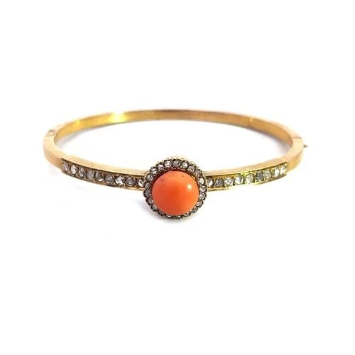 VICTORIAN DIAMOND GOLD BANGLE ROSE CUT 18K YELLOW HINGE BAND FRENCH ANTIQUE (1 of 2)