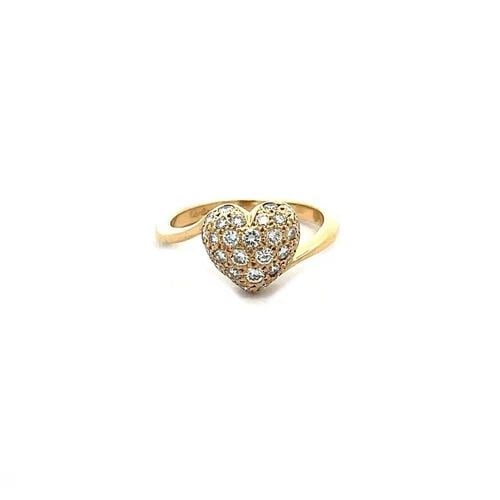 DIAMOND 18K HEART RING YELLOW GOLD PAVE SET PUFFED HEART (1 of 2)
