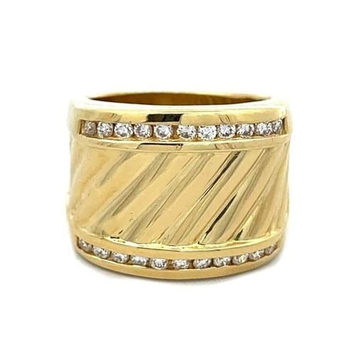 DAVID YURMAN CIGAR RING DIAMOND 18K YELLOW GOLD CABLE BAND SIZE 5.5: DAVID YURMAN CIGAR RING DIAMOND 18K YELLOW GOLD CABLE BAND SIZE 5.5 This lovely wide band ring is by David Yurman from his Cigar Band Collection. It is well crafted from 18k yellow gold with a polishe
