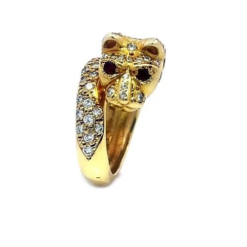 DIAMOND GOLD PANTHER RING 18K YELLOW GEMS BYPASS STYLE (1 of 2)
