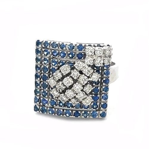 SONIA B. DIAMOND SAPPHIRE GOLD RING 18K WHITE SQUARE TOP CLUSTER (1 of 2)
