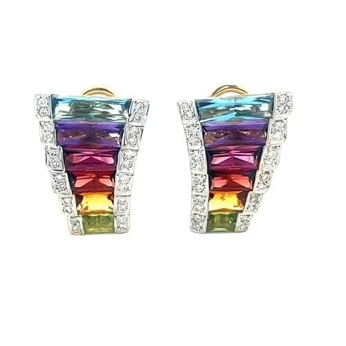 BELLARRI DIAMOND GOLD EARRINGS GEMSTONE 18K YELLOW HUGGIE STYLE (1 of 2)