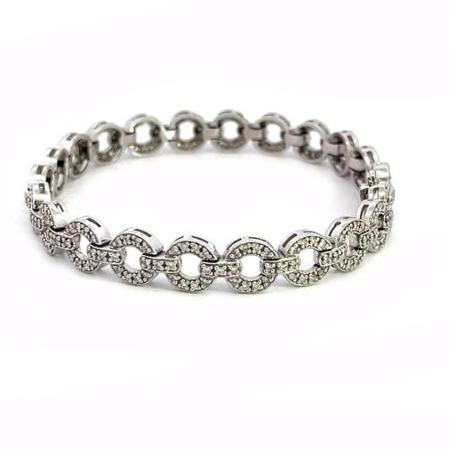 DIAMOND CIRCLE LINK BRACELET 1.50CT 14K WHITE GOLD FLEX STYLE (1 of 2)