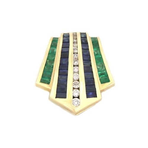 SAPPHIRE EMERALD DIAMOND 14K YELLOW GOLD RIBBON STYLE SLIDE PENDANT (1 of 2)