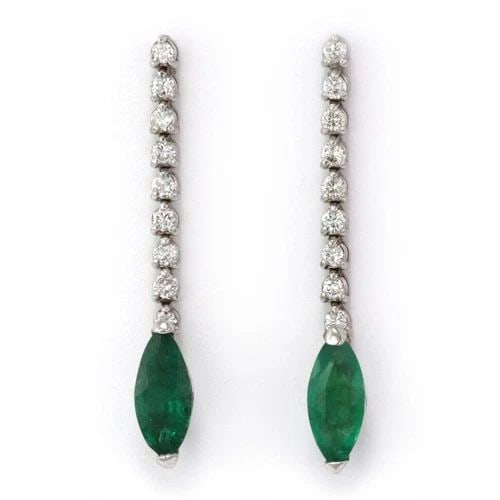 EMERALD & DIAMOND 14K WHITE GOLD DANGLE EARRINGS 3 CARATS (1 of 2)