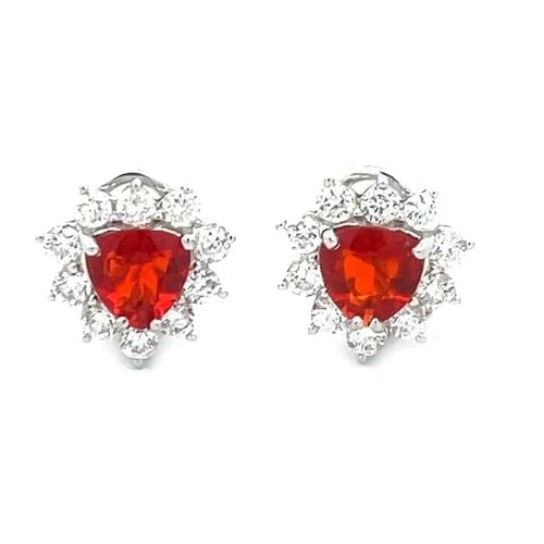 DIAMOND GOLD EARRINGS MEXICAN OPAL 2.70CT 18K WHITE POST CLIP: DIAMOND GOLD EARRINGS MEXICAN OPAL 2.70CT 18K WHITE POST CLIP These adorable huggie earrings are crafted from 18k white gold featuring a small triangle shape with a stunning trillion cut Mexican orang