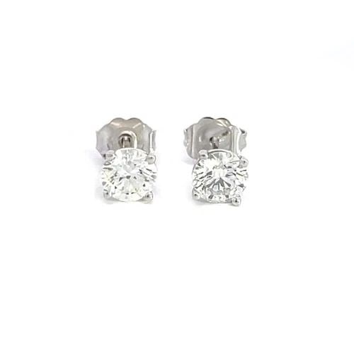 GIA DIAMOND STUDS EARRINGS MARTINI SET 14K WHITE 1.18CT F SI1 NATURAL (1 of 2)