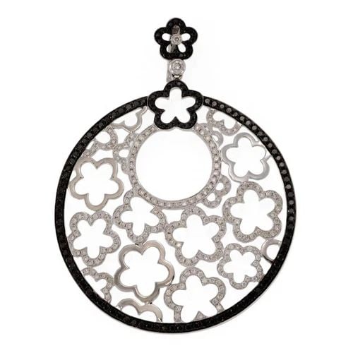 MODERN 3.10CT BLACK&WHITE DIAMOND 18K GOLD LARGE FLORAL PENDANT LIQUIDATION (1 of 2)