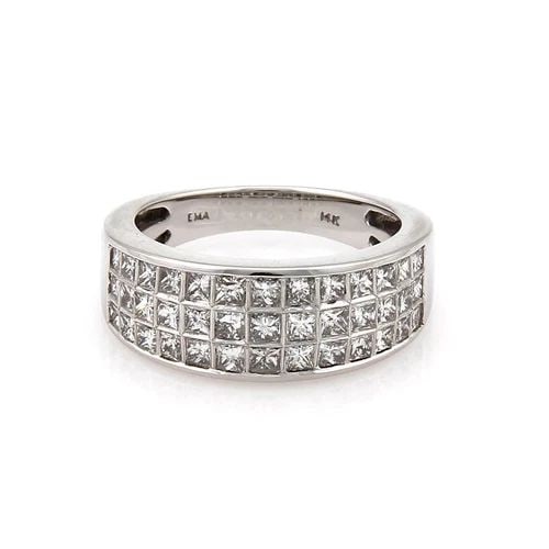 14K WHITE GOLD 2.00 CARAT PRINCESS CUT DIAMOND 8MM WIDE BAND RING SIZE - 7: 14K WHITE GOLD 2.00 CARAT PRINCESS CUT DIAMOND 8MM WIDE BAND RING SIZE - 7 14k White Gold 2.00 Carat Princess Cut Diamond 8mm Wide Band Ring Size - 7 Description This beautiful wide band ring is craft